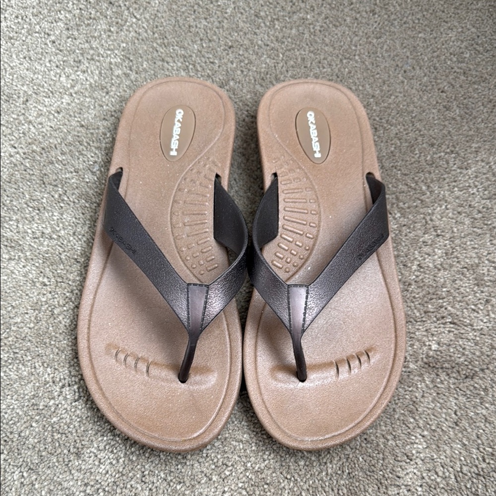 Okabashi Brown and Tan Flip Flops